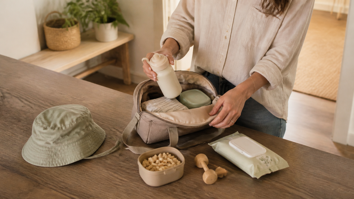 Parent packing an Amarakin bag for a toddler day out