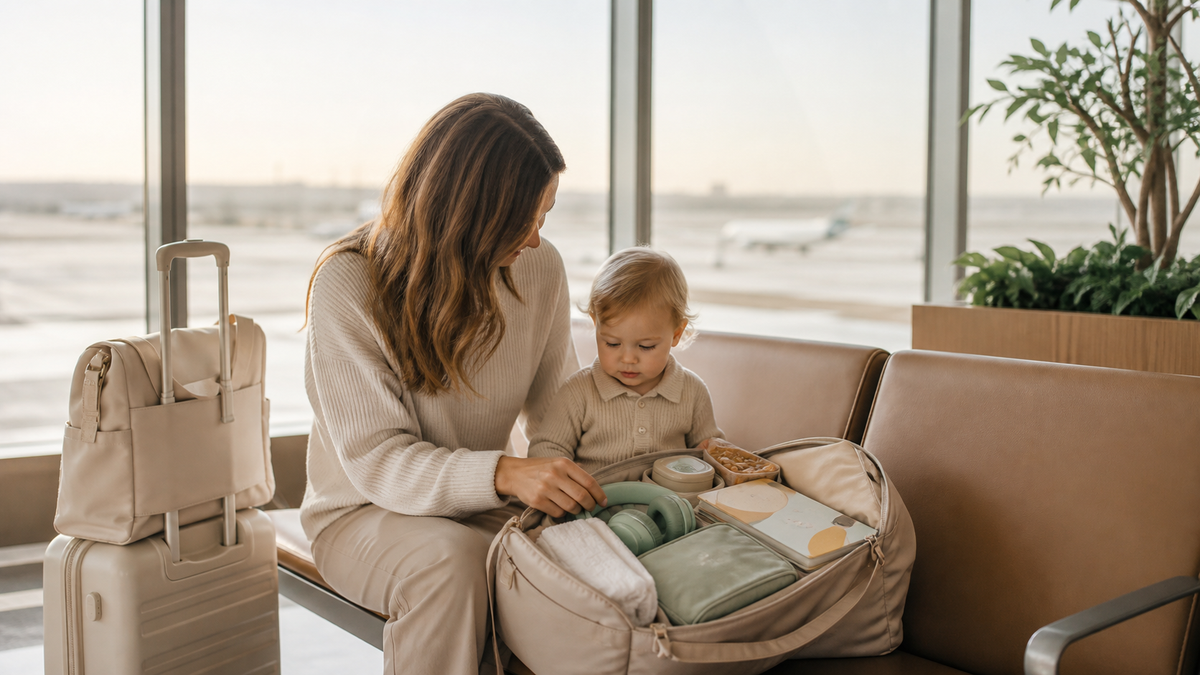 Parent packing Amarakin travel essentials for a toddler's first flight