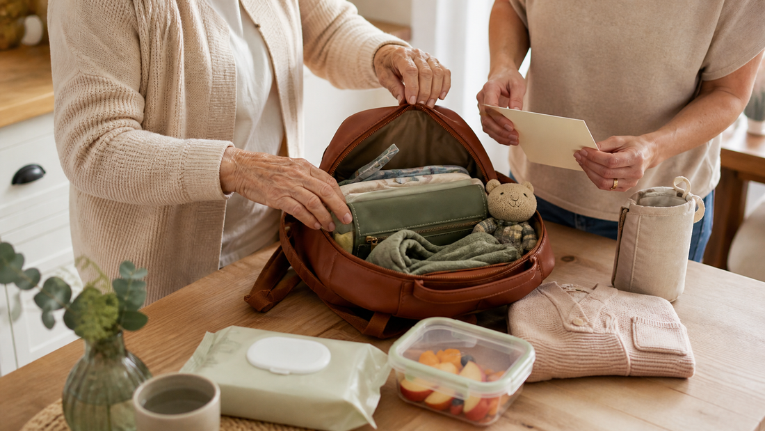Grandparent packing an Amarakin bag for a day with a toddler