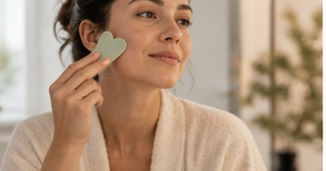Lifestyle scene for how to use gua sha in a simple morning routine