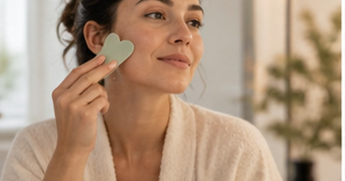Lifestyle scene for how to use gua sha in a simple morning routine