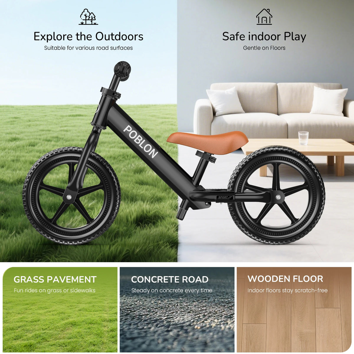 Baby & Toddler 2-in-1 Wooden Trike & Balance Bike - Detail View 5