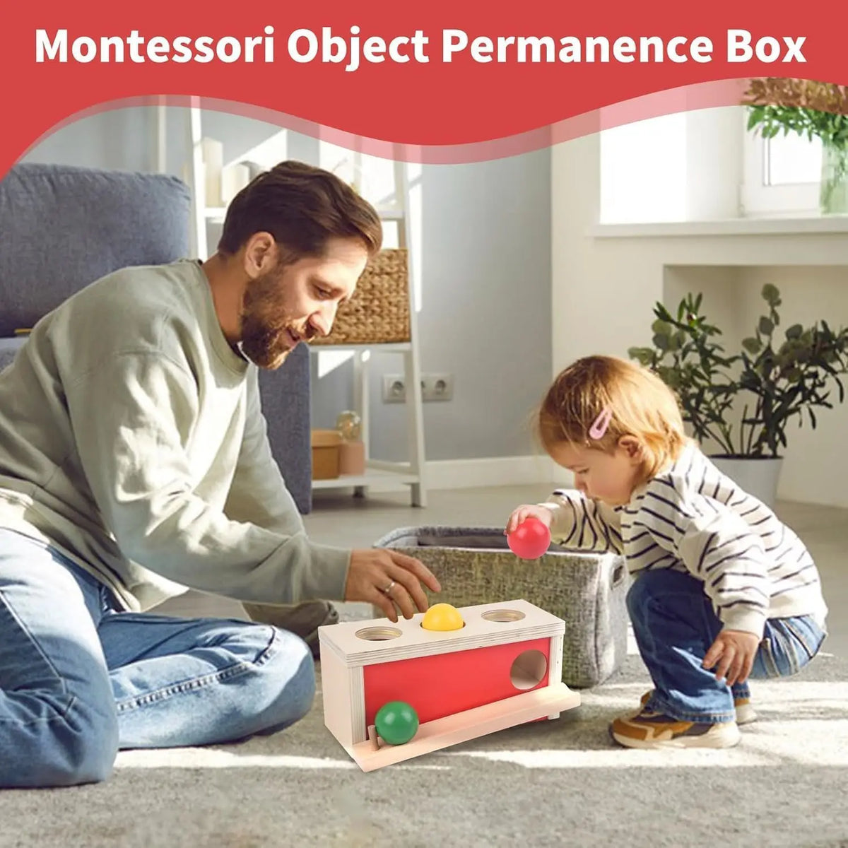 Montessori Wooden Rainbow Spinning Drum with Mirror - Detail View 6