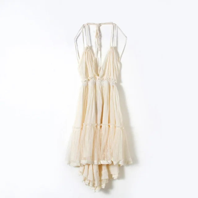 Boho Lace Mini Dress Women's Sleeveless V-Neck – Cotton-Rayon, A-Line, S-XXL, 7 Colours
