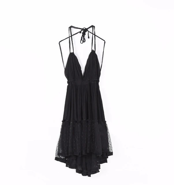 Boho Lace Mini Dress Women's Sleeveless V-Neck – Cotton-Rayon, A-Line, S-XXL, 7 Colours