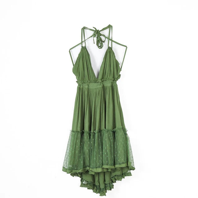 Boho Lace Mini Dress Women's Sleeveless V-Neck – Cotton-Rayon, A-Line, S-XXL, 7 Colours