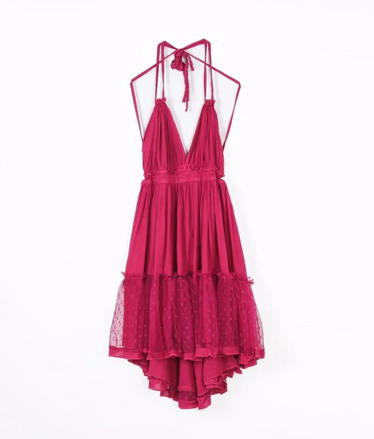 Boho Lace Mini Dress Women's Sleeveless V-Neck – Cotton-Rayon, A-Line, S-XXL, 7 Colours