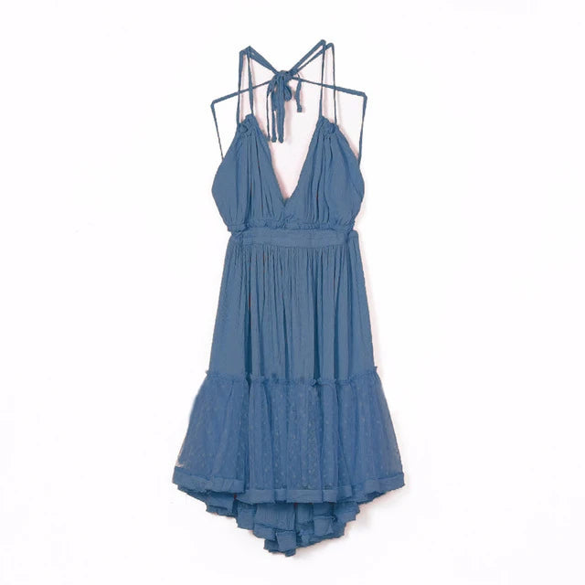 Boho Lace Mini Dress Women's Sleeveless V-Neck – Cotton-Rayon, A-Line, S-XXL, 7 Colours