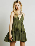 Boho Lace Mini Dress Women's Sleeveless V-Neck – Cotton-Rayon, A-Line, S-XXL, 7 Colours