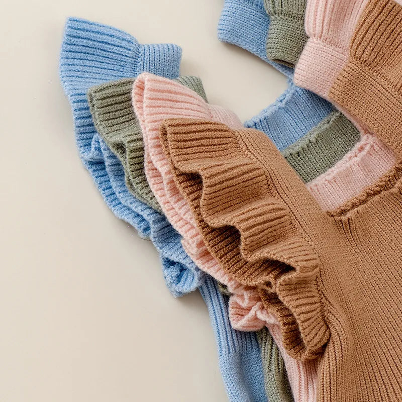 Baby Girl Ruffle Sleeve Romper, Newborn Autumn Bodysuit