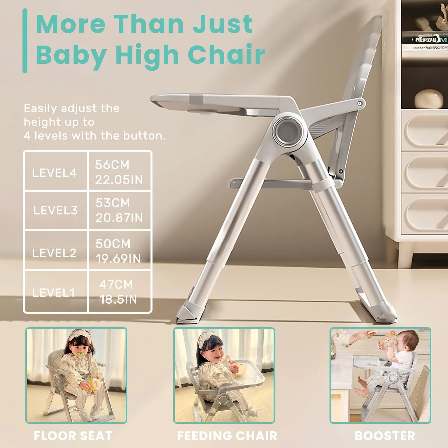 Baby Booster Seat High Chair, Folding Portable Feeding Chair 6 Months-3 Years