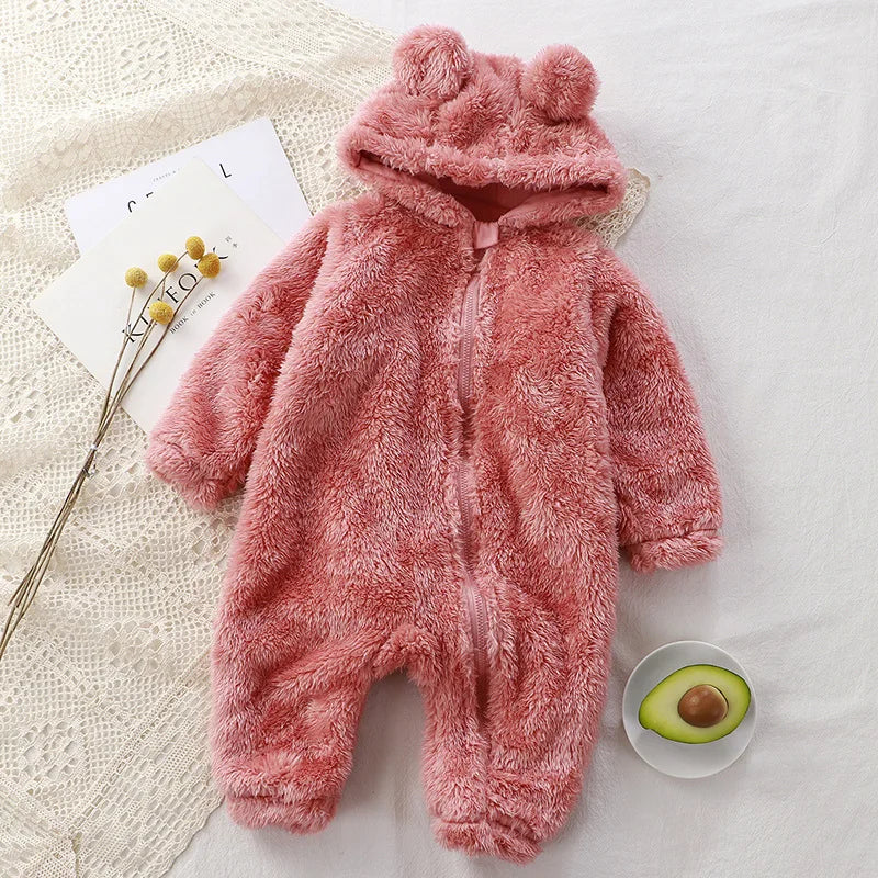 Baby Fleece Romper Hooded Zipper, Winter Jumpsuit 0-36 Months