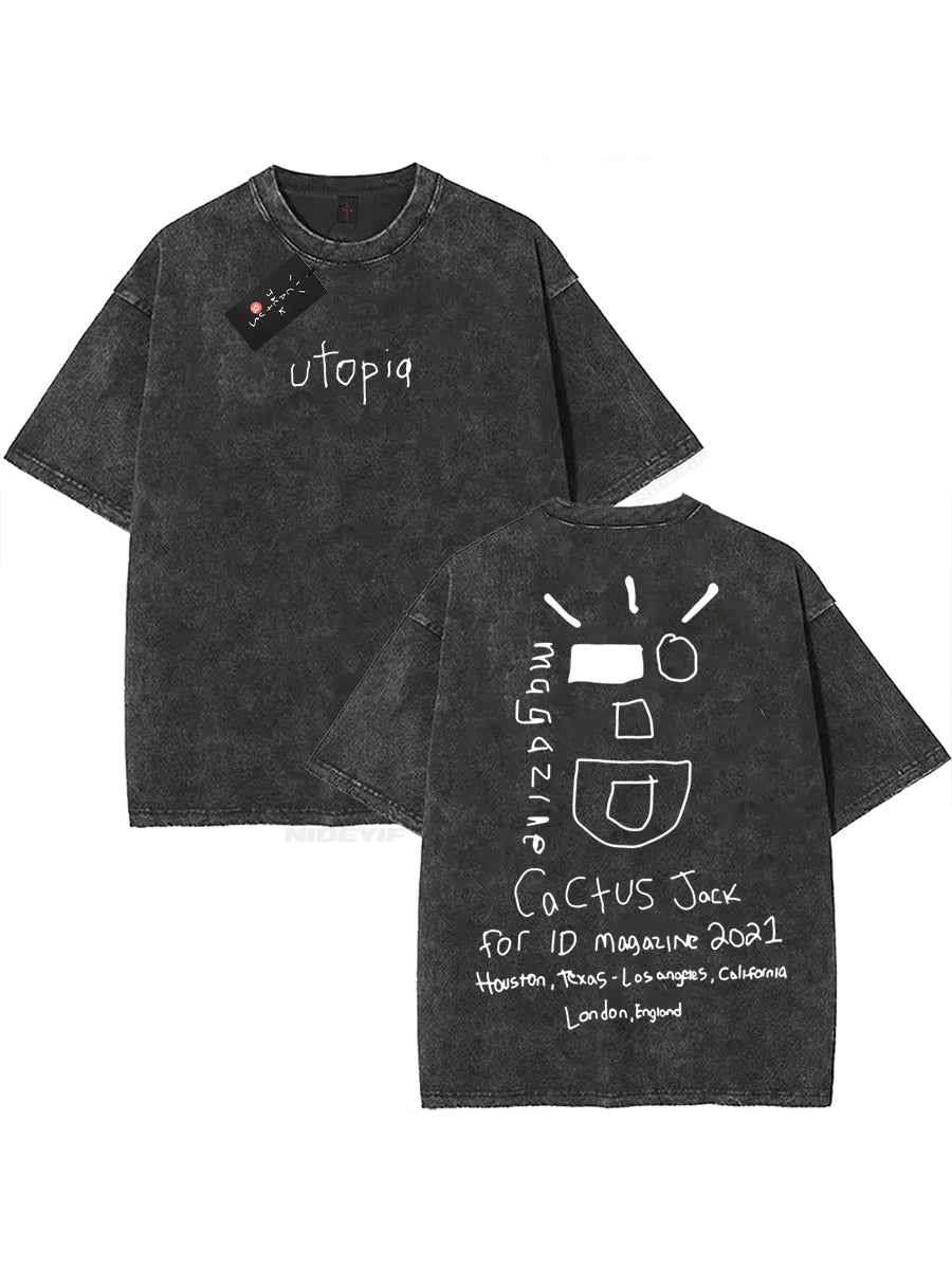 Oversized Cotton T-Shirt, Washed Streetwear Graphic Tee