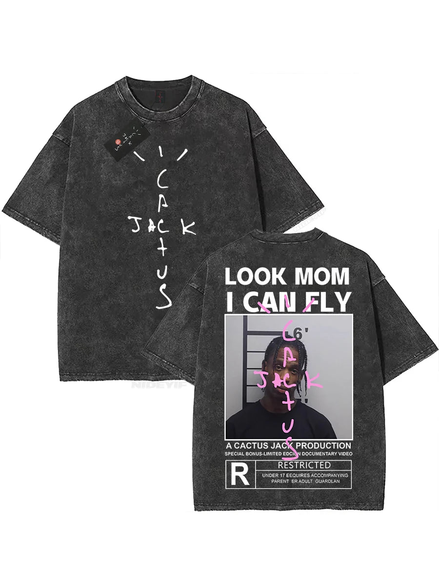 Oversized Cotton T-Shirt, Washed Streetwear Graphic Tee