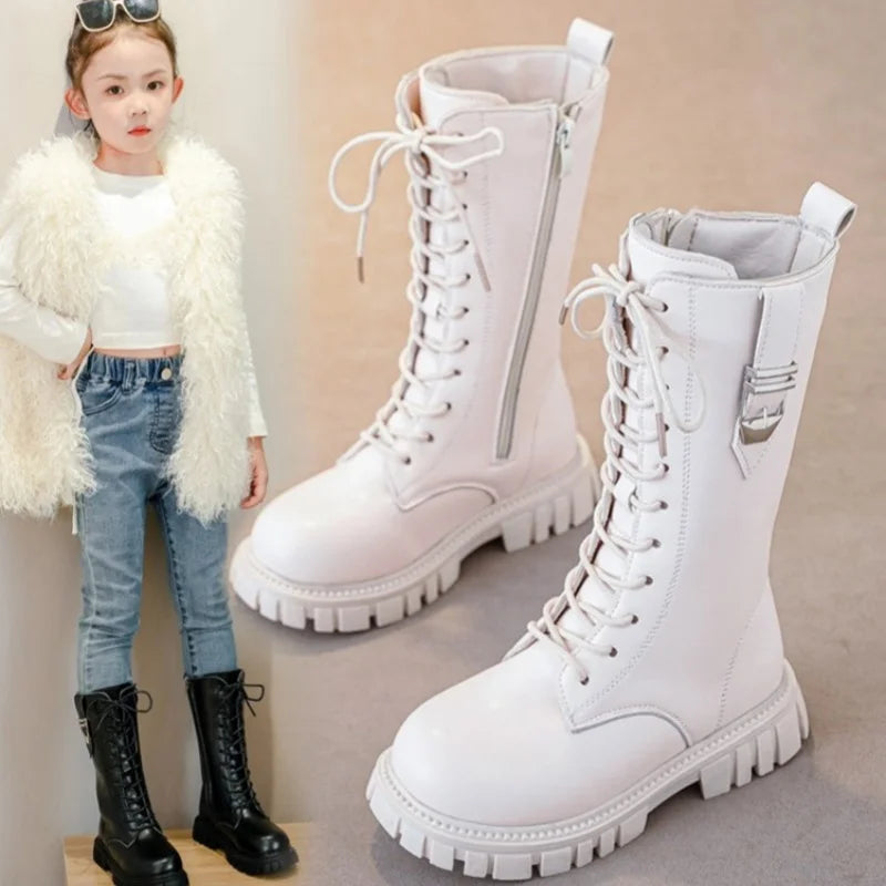 Girls Zipper Boots Warm Round Toe, Kids Autumn Winter Boots