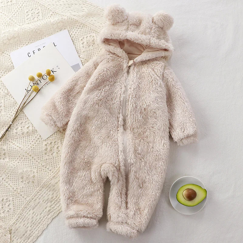 Baby Fleece Romper Hooded Zipper, Winter Jumpsuit 0-36 Months