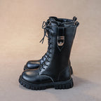 Girls Zipper Boots Warm Round Toe, Kids Autumn Winter Boots