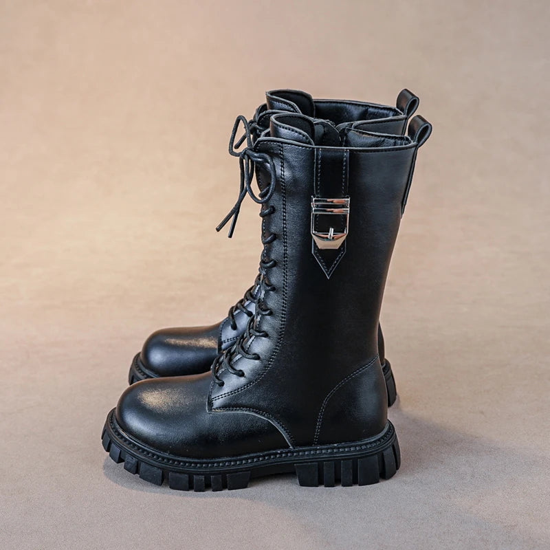 Girls Zipper Boots Warm Round Toe, Kids Autumn Winter Boots