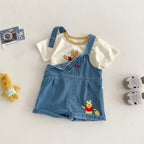 Kids 2-Piece Summer Set, T-Shirt and Denim Strap Shorts