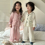 Kids Cotton Pajama Set, 2-Piece Button-Up Shirt and Trousers