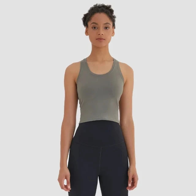 Women's Quick-Dry Sports Crop Top for Gym Running & Yoga – Stretch Nylon, 8 Colours, S-XL