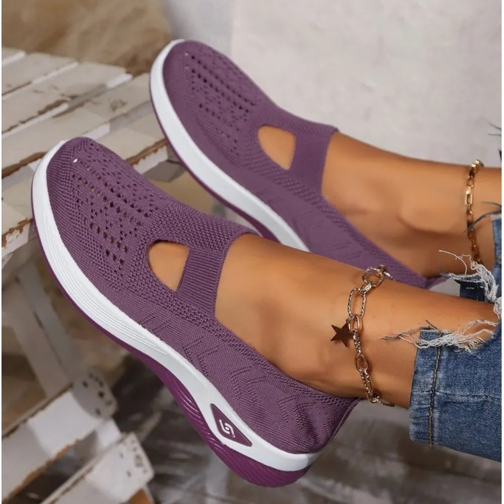 Women's Knitted Sneakers Breathable, Low-Top Casual Shoes