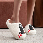 Skull Print Fur Slippers, Warm Non-Slip Indoor Slippers