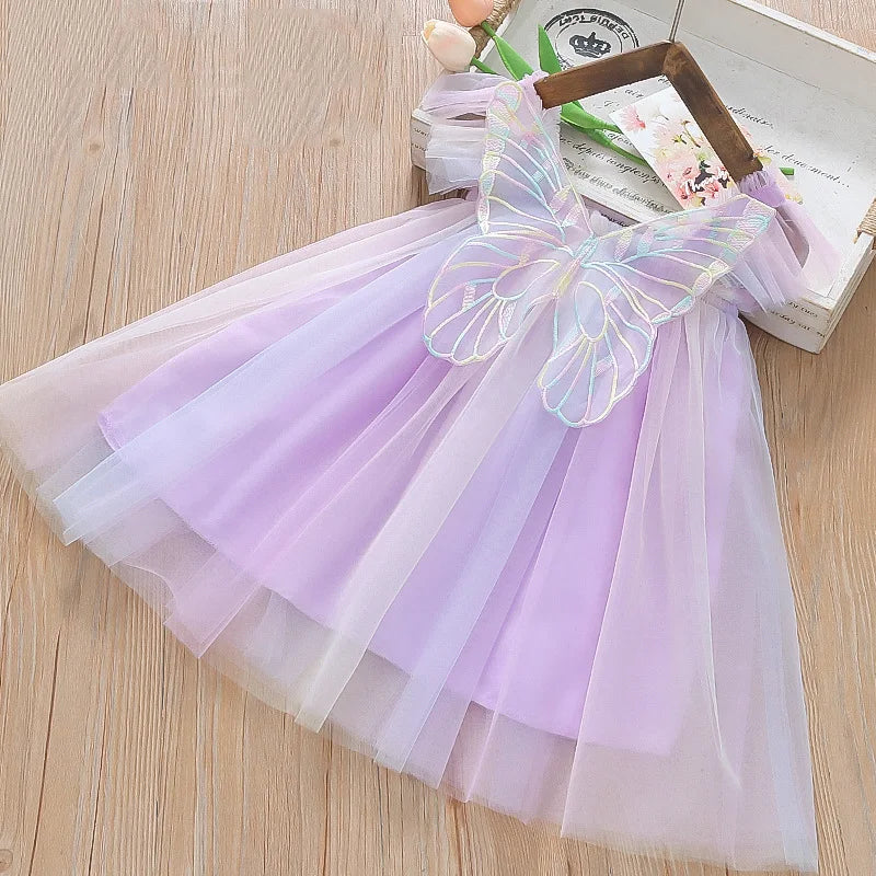 Baby Girl Chiffon Princess Dress, Butterfly Wing Summer Dress