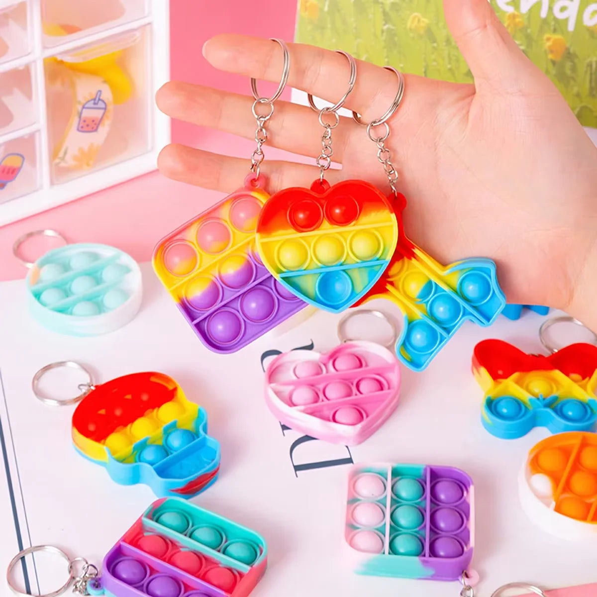 Mini Pop Fidget Keychain Toys, 20-Pack Sensory Toys for Kids