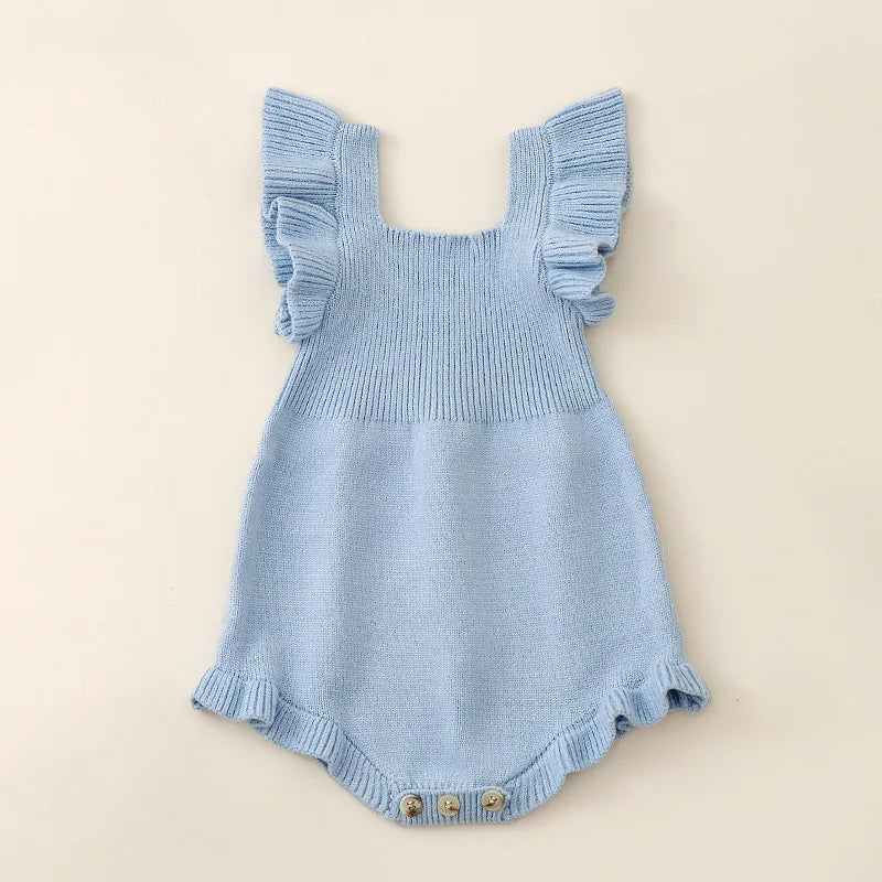 Baby Girl Ruffle Sleeve Romper, Newborn Autumn Bodysuit