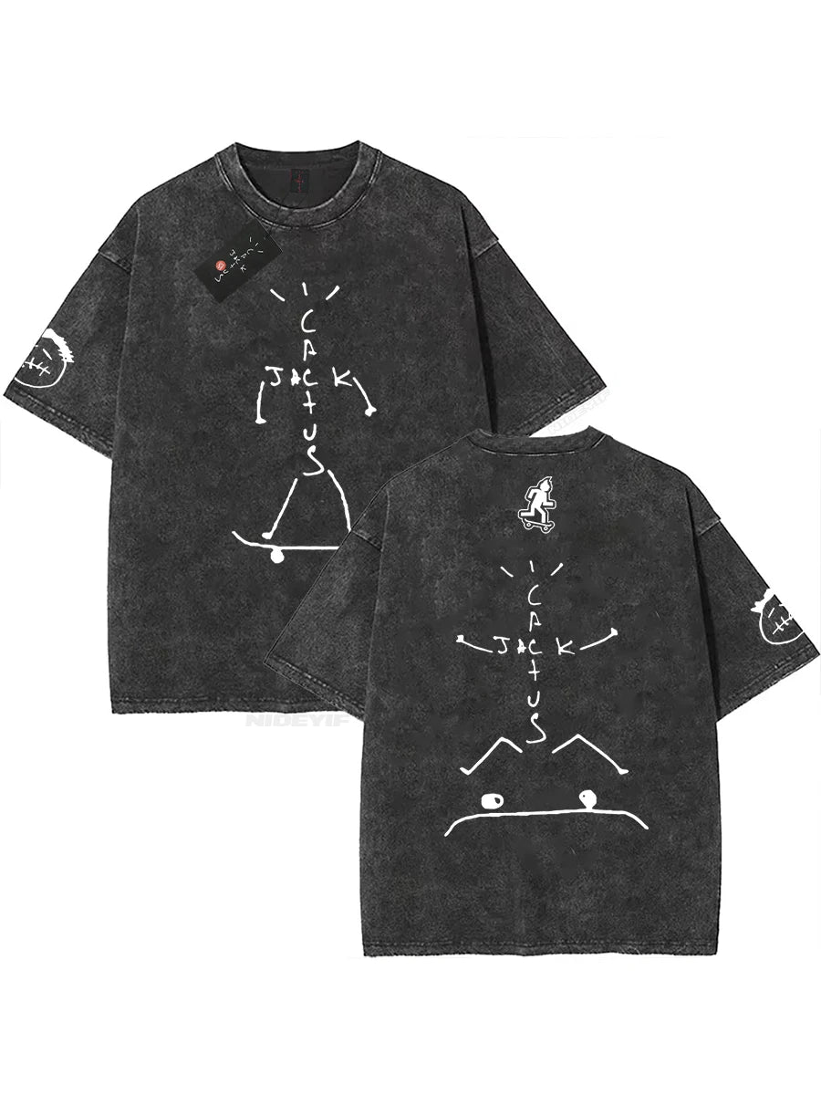 Oversized Cotton T-Shirt, Washed Streetwear Graphic Tee