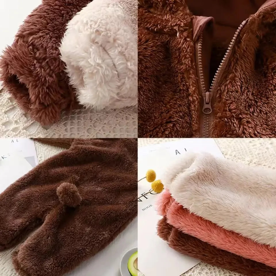 Baby Fleece Romper Hooded Zipper, Winter Jumpsuit 0-36 Months