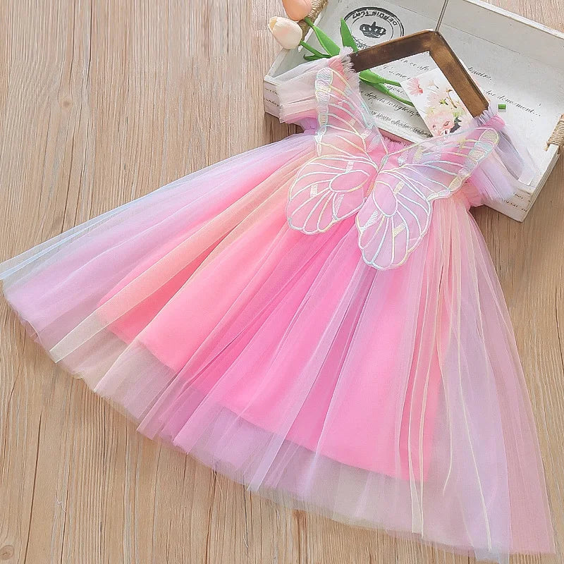Baby Girl Chiffon Princess Dress, Butterfly Wing Summer Dress