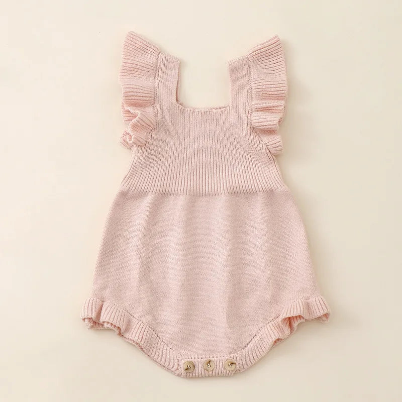 Baby Girl Ruffle Sleeve Romper, Newborn Autumn Bodysuit