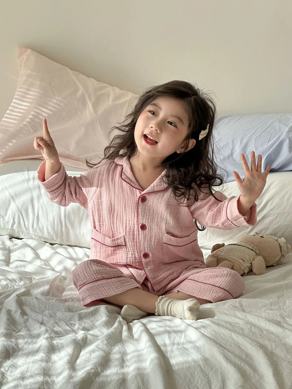 Kids Cotton Pajama Set, 2-Piece Button-Up Shirt and Trousers
