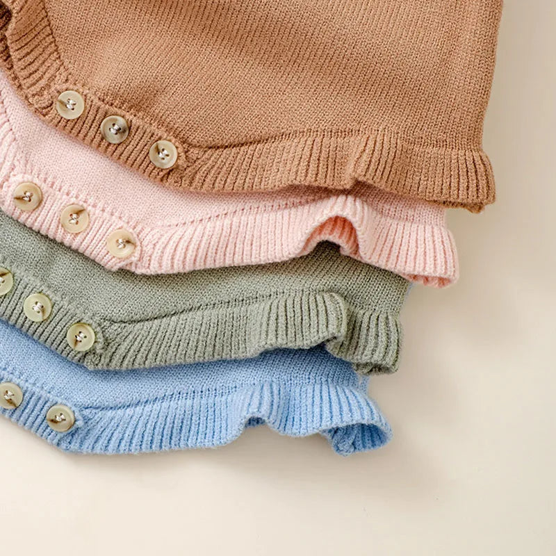 Baby Girl Ruffle Sleeve Romper, Newborn Autumn Bodysuit