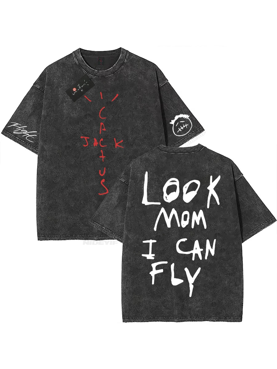 Oversized Cotton T-Shirt, Washed Streetwear Graphic Tee