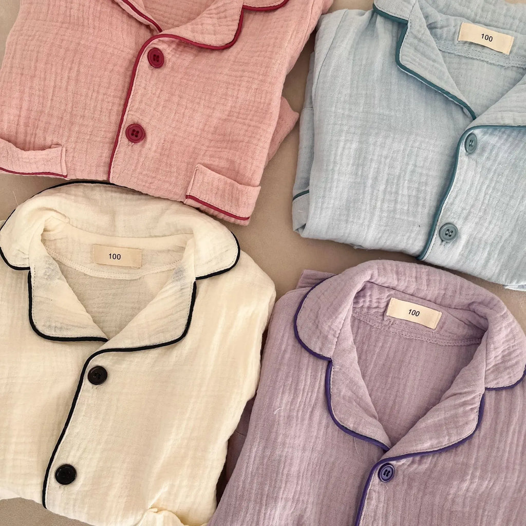 Kids Cotton Pajama Set, 2-Piece Button-Up Shirt and Trousers