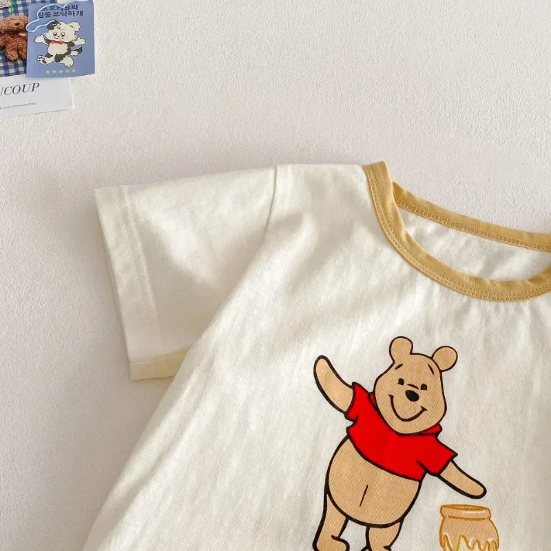 Kids 2-Piece Summer Set, T-Shirt and Denim Strap Shorts