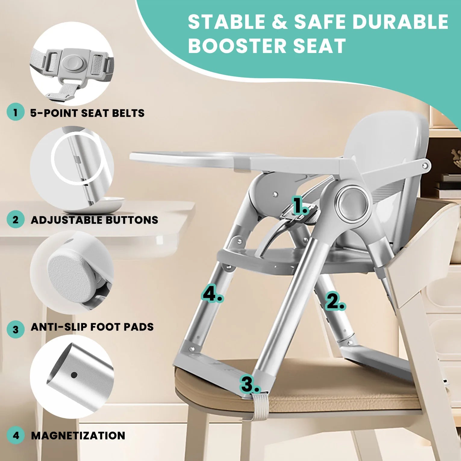 Baby Booster Seat High Chair, Folding Portable Feeding Chair 6 Months-3 Years