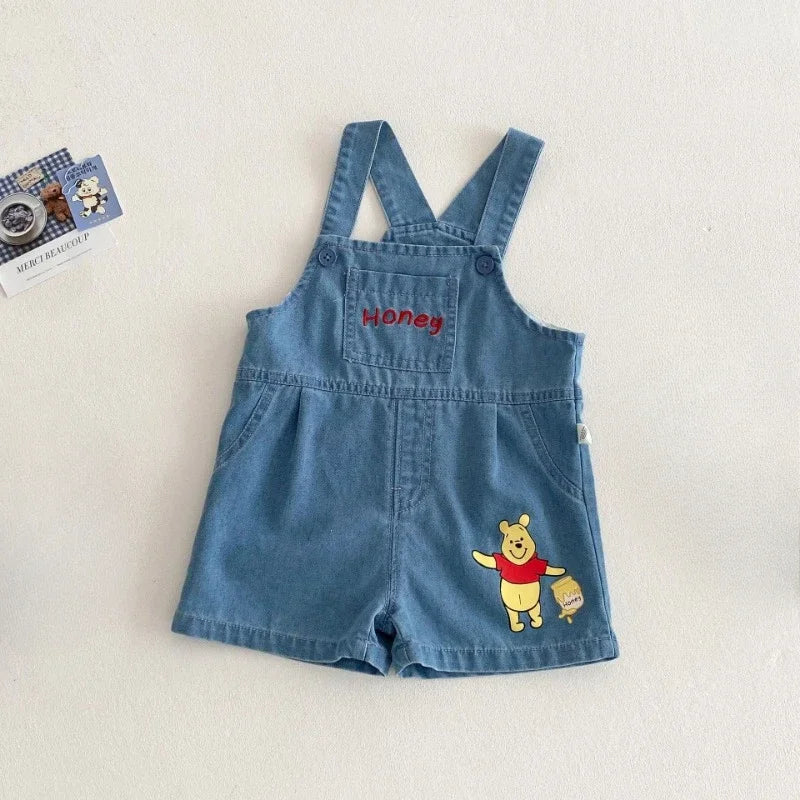 Kids 2-Piece Summer Set, T-Shirt and Denim Strap Shorts