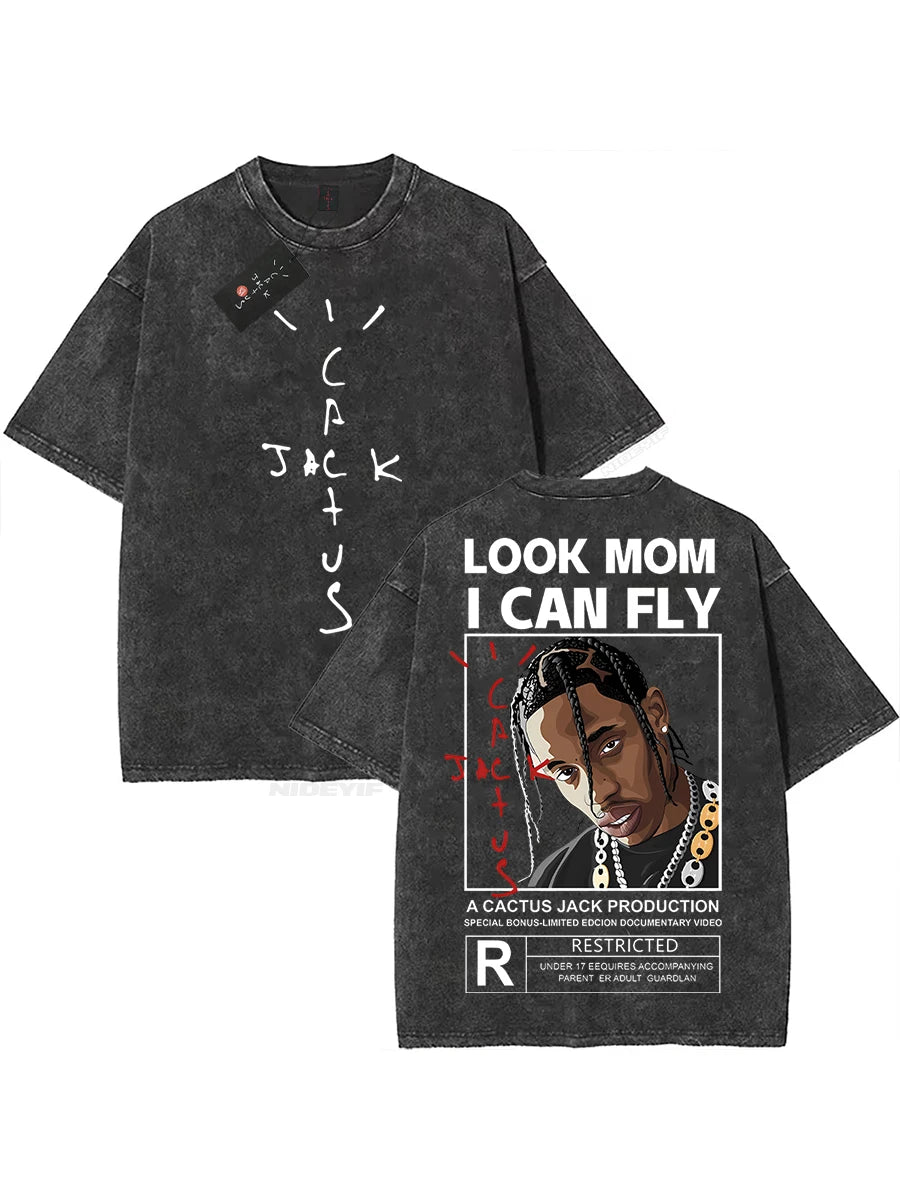 Oversized Cotton T-Shirt, Washed Streetwear Graphic Tee