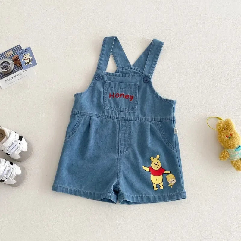 Kids 2-Piece Summer Set, T-Shirt and Denim Strap Shorts