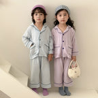 Kids Cotton Pajama Set, 2-Piece Button-Up Shirt and Trousers