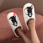Skull Print Fur Slippers, Warm Non-Slip Indoor Slippers