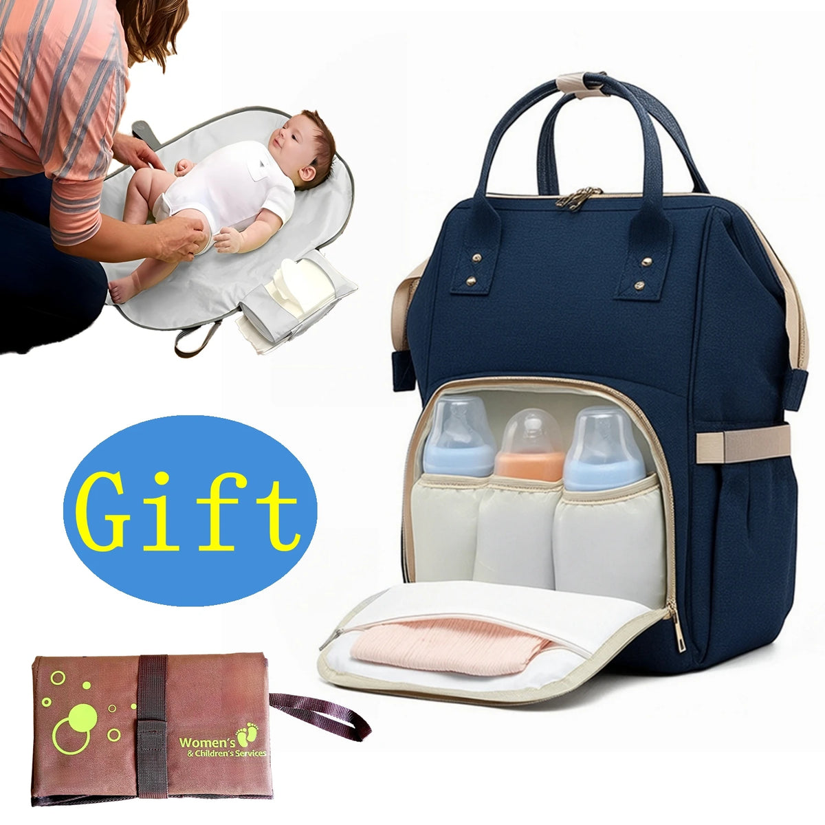Multi-Pocket Insulated Baby Nappy Bag Backpack - Hero Product View