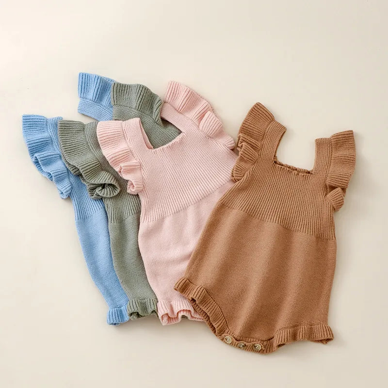 Baby Girl Ruffle Sleeve Romper, Newborn Autumn Bodysuit