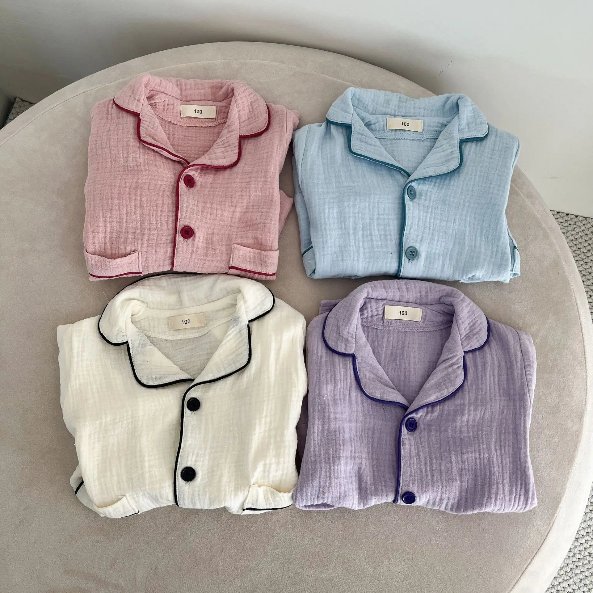 Kids Cotton Pajama Set, 2-Piece Button-Up Shirt and Trousers