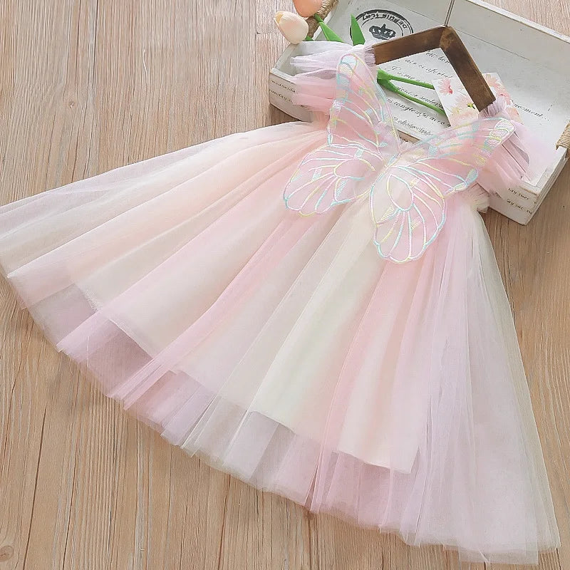 Baby Girl Chiffon Princess Dress, Butterfly Wing Summer Dress