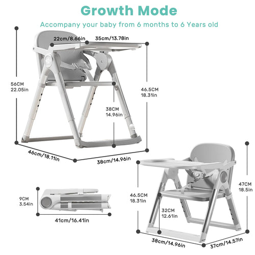 Baby Booster Seat High Chair, Folding Portable Feeding Chair 6 Months-3 Years